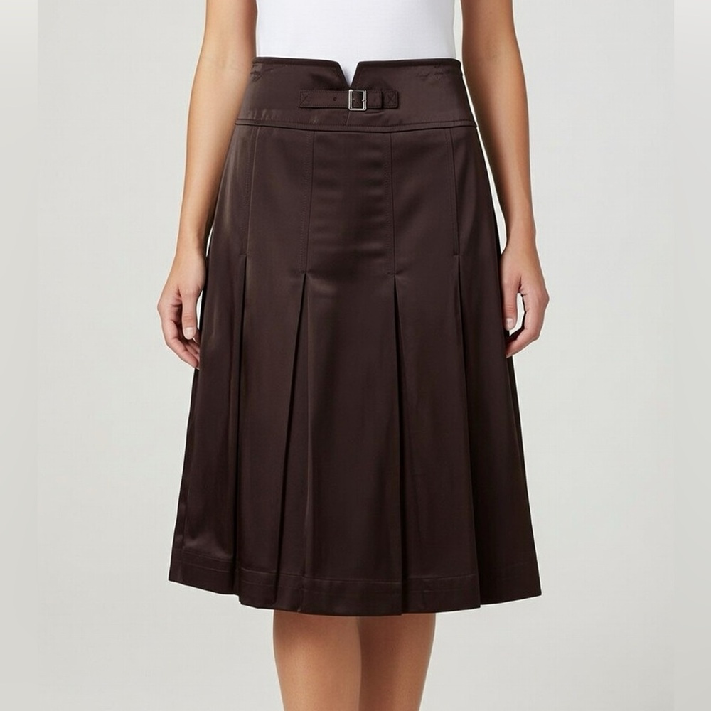 Kulson Brown Acetate Shiny Pleated Skirt Italy sz 44